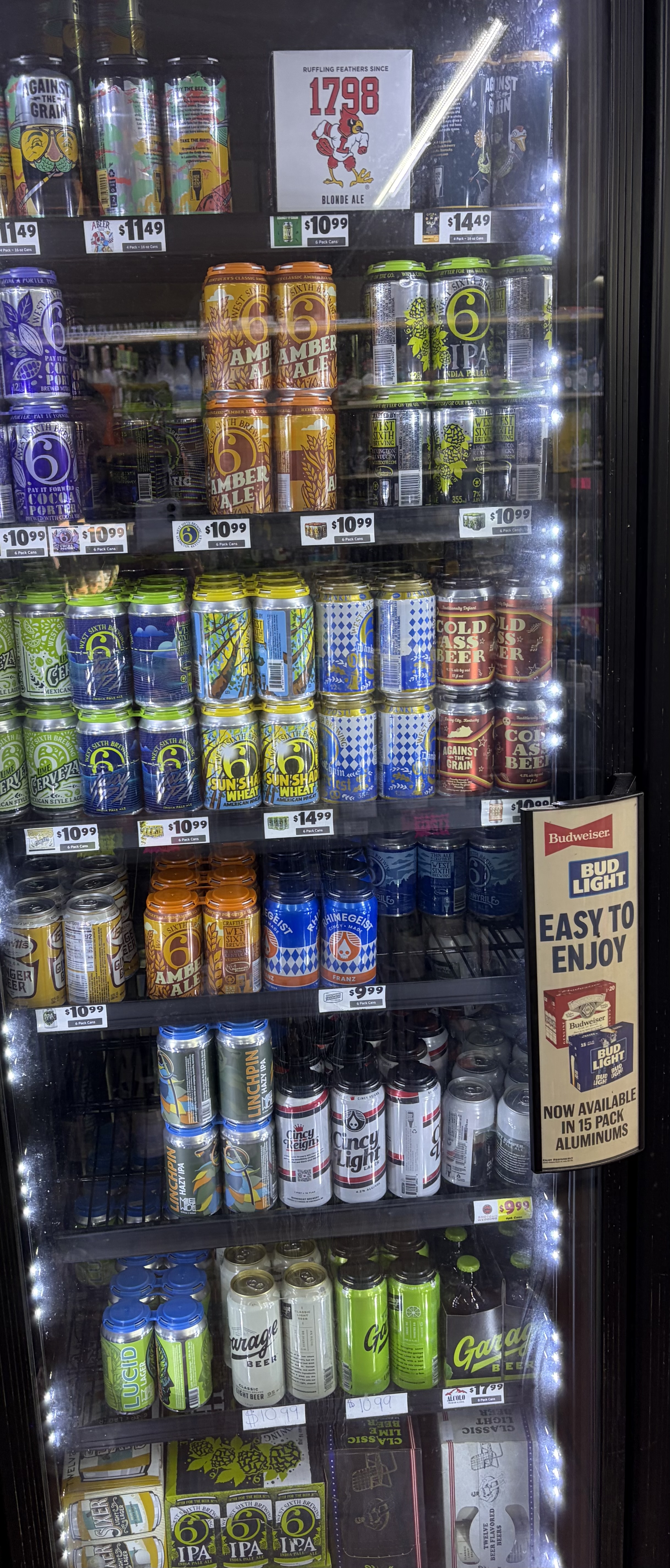 Craft cans from West Sixth Brewing, Against the Grain and other local Kentucky breweries.
